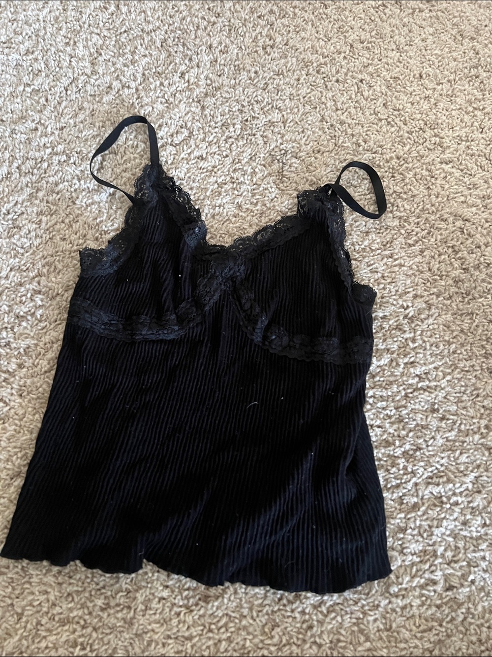Gypsy + Jade Black Lace-Trim Ribbed Cami Tank Top
